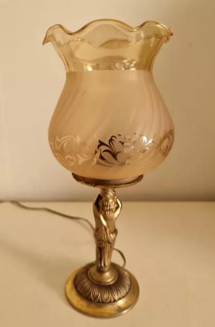 Ancienne lampe en laiton angelot  abat jour verre 2