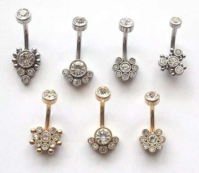 Flower Cluster Zircon Terraced CZ Triple Ball Gem Navel Bar Belly Ring Jewelry