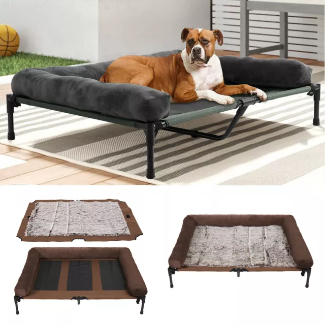 Extra Large Cooling Elevated Dog Bed with Bolster Raised Pet Cot Lounger Indoor