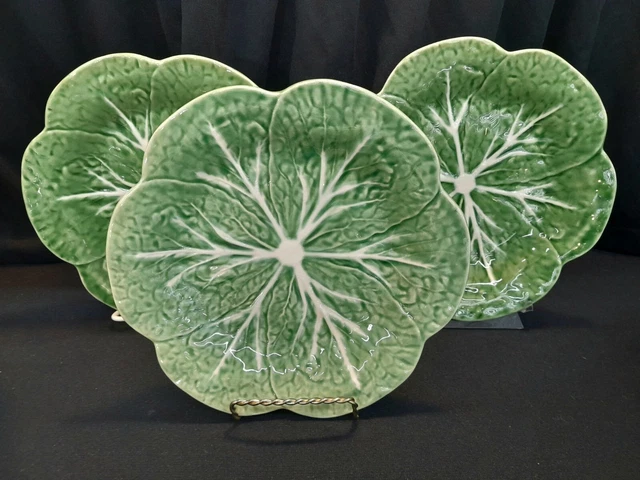 3 Bordallo Pinheiro Majolica Cabbage Green 9" Dinner Entree Service Plate