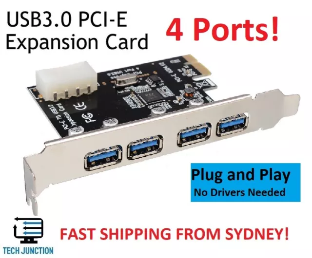 NEW PCI-E PCIE 4 Port USB3.0 Interface Expansion Card Converter Adapter + Molex