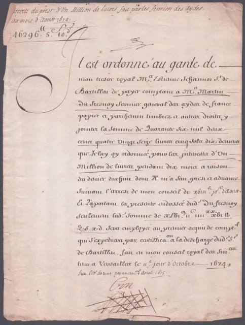 King "Sun King" Louis Xiv (France) - Document Signed 10/11/1674