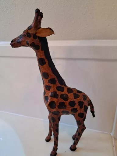 Vintage Leather Wrapped Giraffe Large Statue Decor Figure 16" Tall