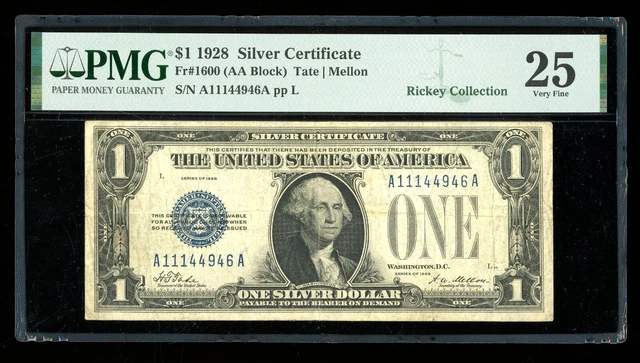DBR 1928 $1 Silver Fr. 1600 AA Block PMG 25 Serial A11144946A