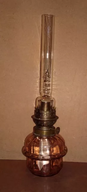 Lampe à pétrole verre ROSE vintage ancienne lampe à huile déco oil lamp