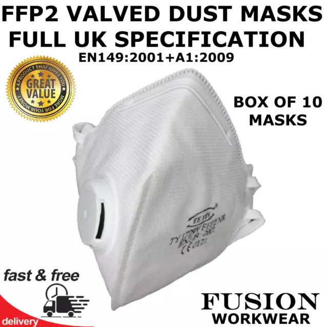 P2V Dust Masks. Ffp2 Valved. Respirator Mask.ppe.fold Flat.respirator. Box Of 10