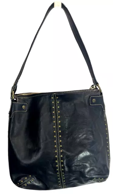 Pre-owned Michael Kors Uptown Astor Black Leather Large Gold Studded Hobo Bag