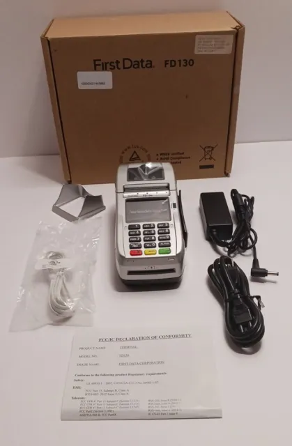 First Data FD130 Credit Card Terminal Complete W/ Power Supply Phone Line Tested