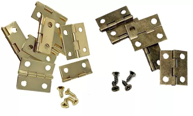 Small Hinges With Screws Brassed Jewellery Box Dolls House 2, 4, 6, 8. 10 etc