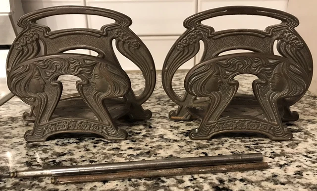 Judd Art Nouveau brass maidens goddess bookends letter holder set