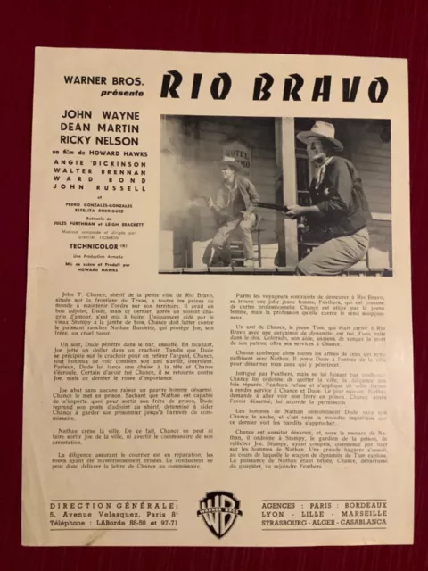 Dossier de presse» RIO BRAVO »1959- John WAYNE- Dean MARTIN- Howard HAWKS « 
