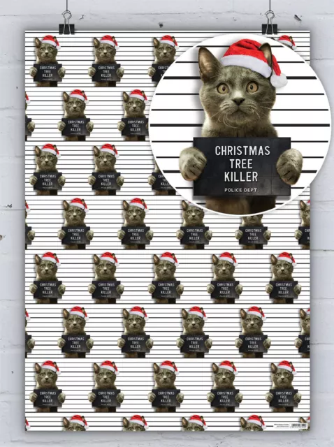 Christmas Wrapping Paper Pet Cat Santa Gift Wrap Funny Pet Humour Hilarious Xmas