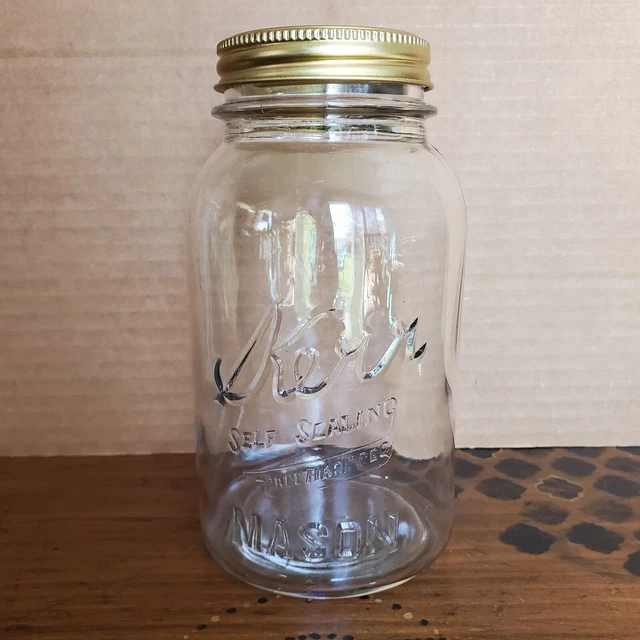 VINTAGE KERR SELF Sealing Round Mason Jar with Lid 1 Quart Clear Glass