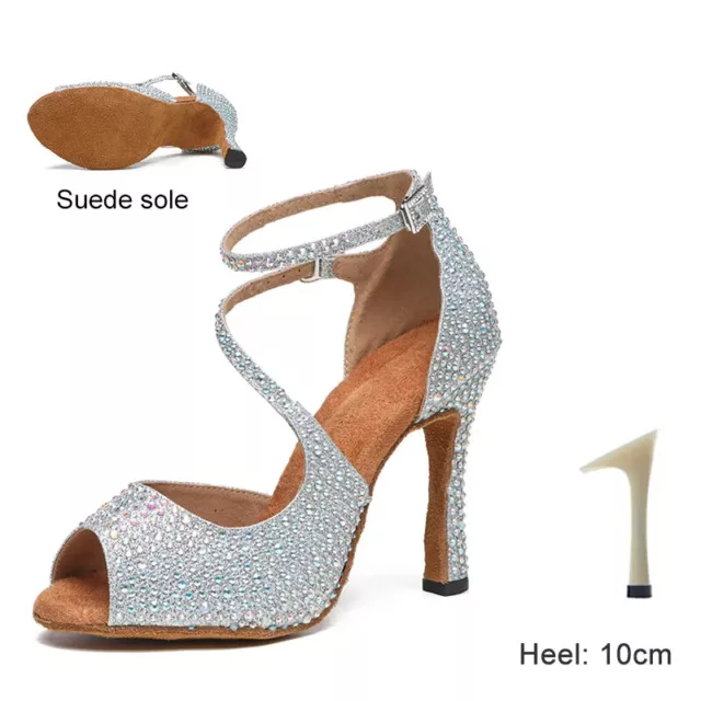 Women Ballroom Tango Rhinestones Latin Dancing Shoes High Heels Wedding Shoes