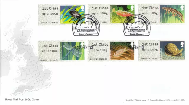 (62837) GB FDC Post & Go Ponds Freshwater Life Trains of Wales Tywyn 2013