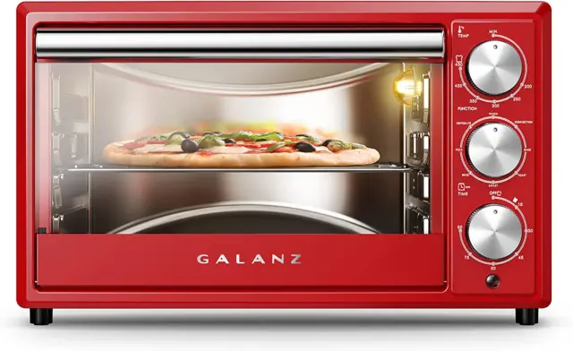 Toaster Oven Retro 0.9 Cu.Ft Hot Rod Red for Baking Broiling Toasting 1,500 Watt