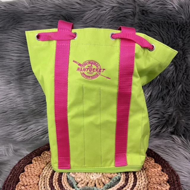 Original Nantucket Diddy Bagg Neon Green Canvas Convertible Tote Bag Backpack