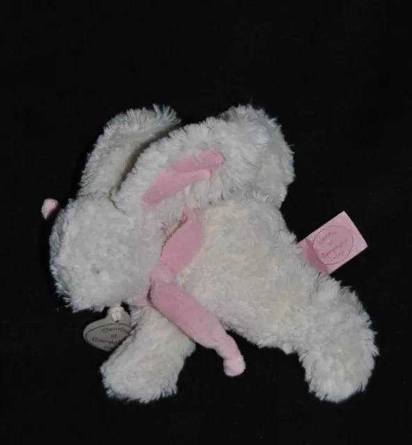 Peluche Lapin Blanc Echarpe Rose DOUDOU ET COMPAGNIE Bonbon 18 Cm Couché TTBE