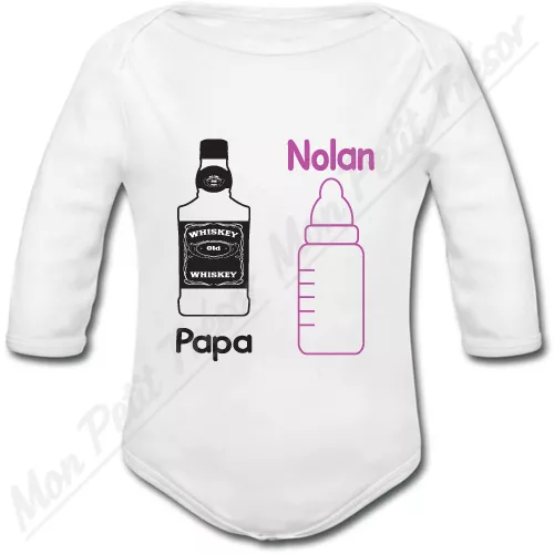 Body Papa Whisky Bébé Biberon avec Prénom Personnalisé - cadeau de naissance