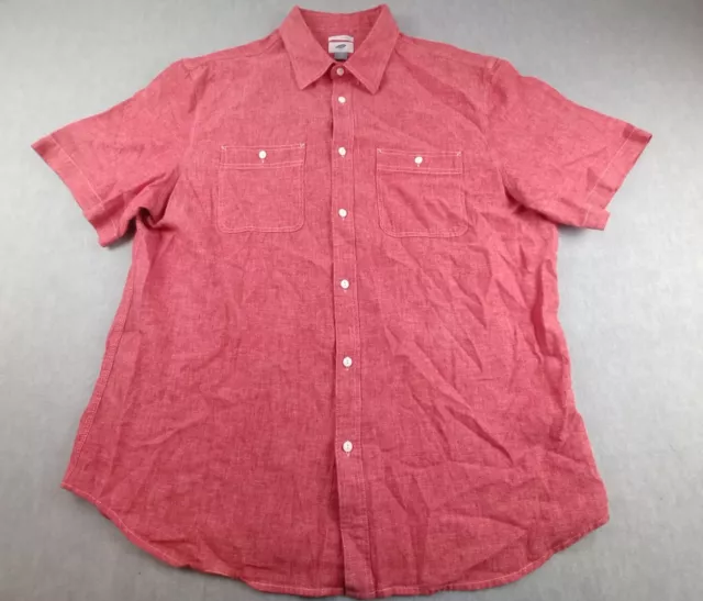 Old Navy Shirt Slim Fit Mens XL Red Chambray Linen Cotton Blend Button Up