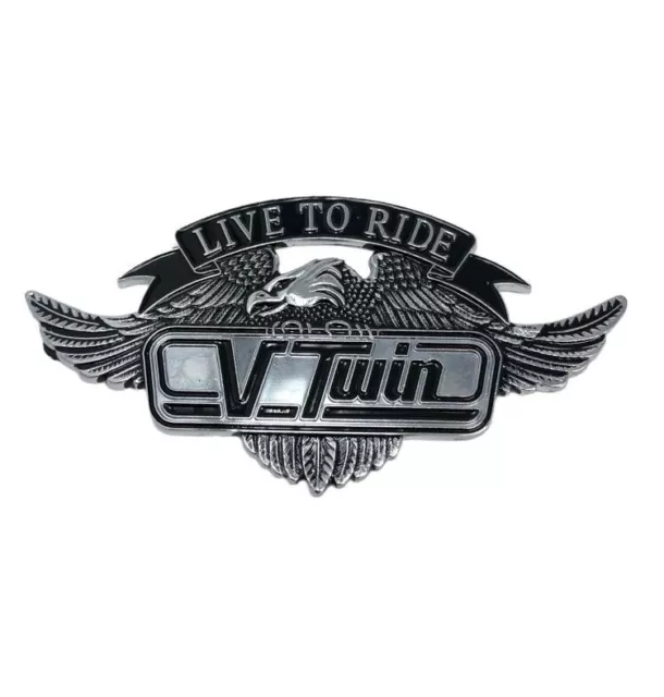 Live To Ride Emblem with Eagle (L) V-Twin Motorcycle, Metal, Self-Adhesive