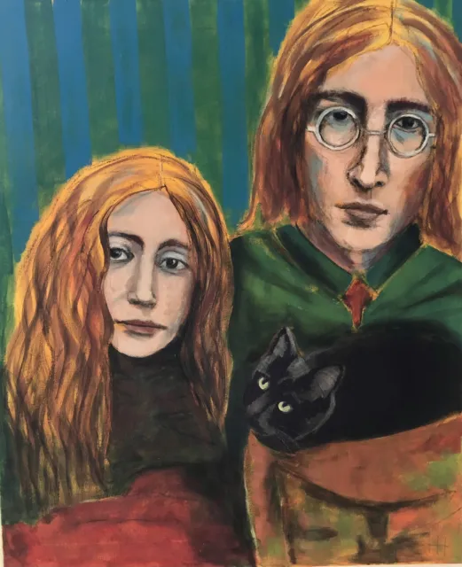 ORIGINAL Acryl Bild Gemälde Portrait John Lennon Yoko Ono Beatles, Unikat, 50x60