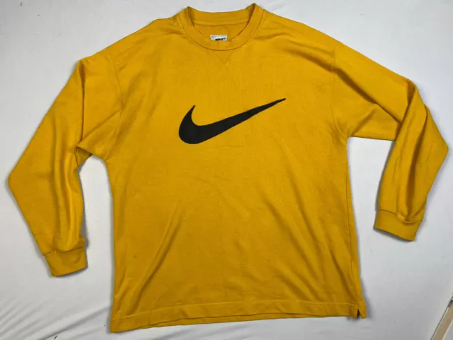 Nike Yellow Sweatshirt 90s Big Logo Spell Out Jumper Mens Large