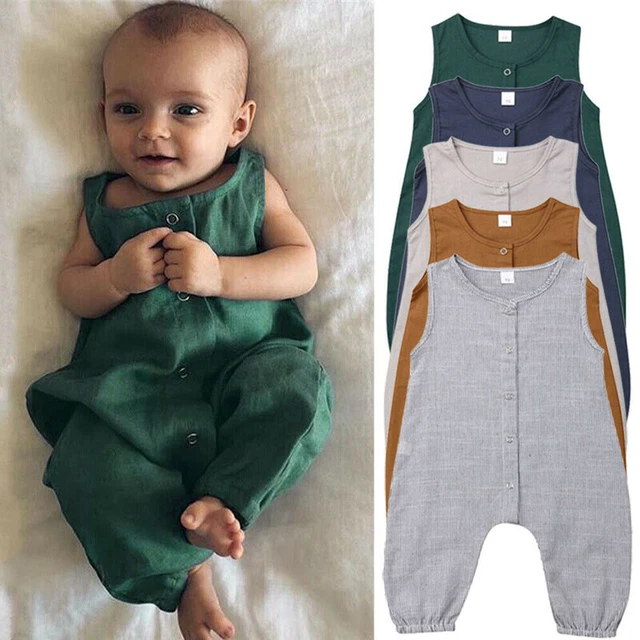 Newborn Infant Baby Boy Girl Clothes Tank Linen Romper Jumpsuit Bodysuit Outfit