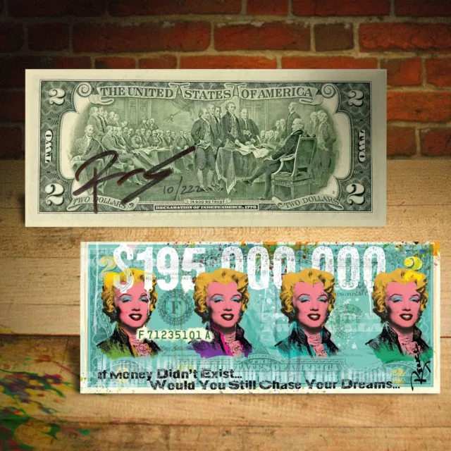 MARILYN MONROE Warhol Painting If Money Didn't Exist $2 Bill by Rency Ltd of 222