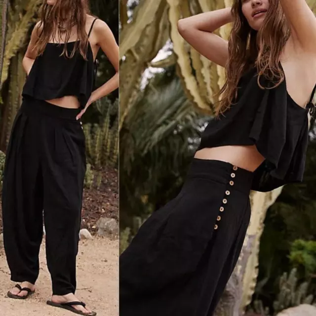 NEW FREE PEOPLE Black Struttin Set Pant Crop Top Size Extra Small ...