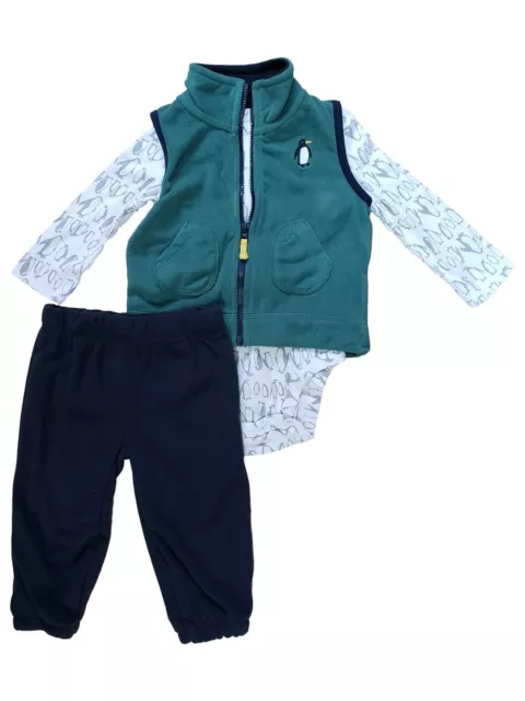 Carters Infant Baby Boys Green Fleece Vest Pant & Cotton Bodysuit 3 Pc Set