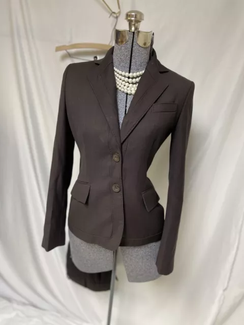 Anne Klein Pant Suit Size 0 Two Piece Set 28X29 Executive Dark Brown Pockets