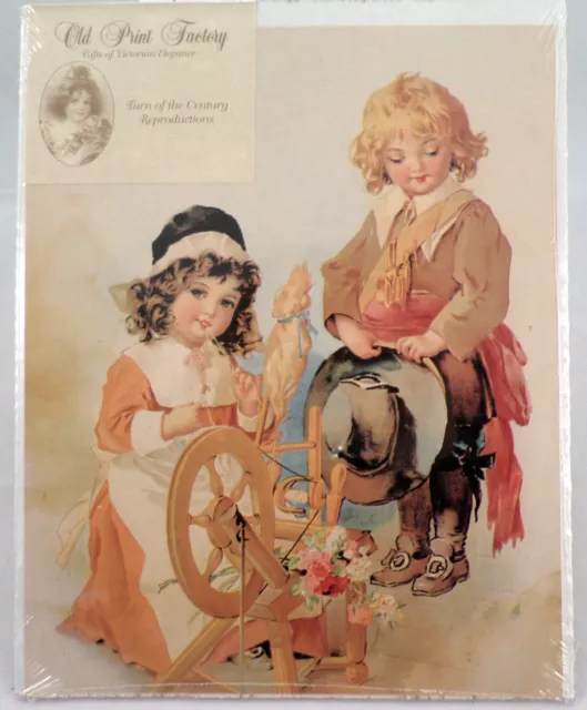 Victorian Lithograph Print Picture Spinning The Wheel Of Love Children  8" X 10"
