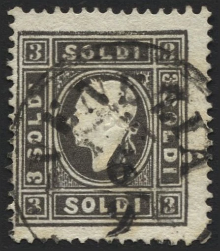 LOMBARDEI UND VENETIEN 7IIa o, 1859, 3 So. schwarz, Type II, Pracht, Mi. 140.-