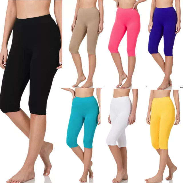Capri Leggings Knee Pants Premium Cotton Spandex Basic M/L/XL/1X/2X/3X