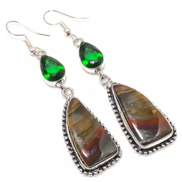 Imperial Jasper, Diopside 925 Sterling Silver Jewelry Earring 2.84" Easter S828