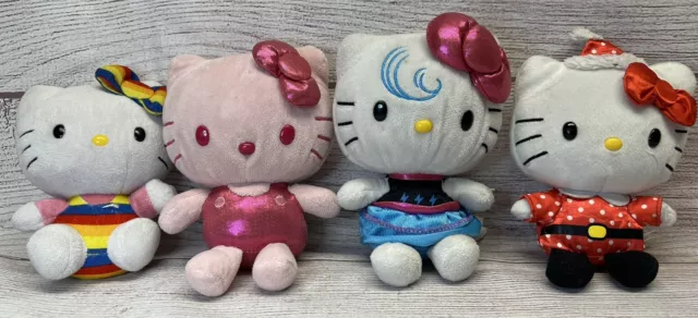 Sanrio TY Hello Kitty 6" Plush Lot of 4 Rainbow Bows Blue Lightning Dress Pink