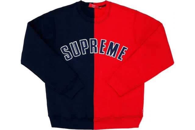 SUPREME SPLIT CREWNECK Navy Red FW18 Brand New Condition With Tags