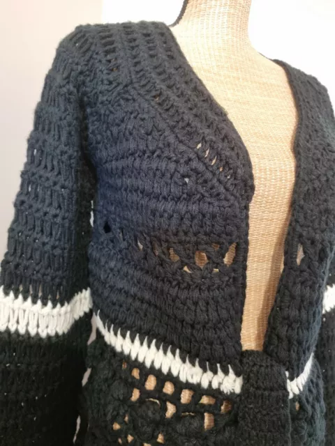 Georges Rech : Superbe Gilet Hiver Tricot Style Crochet Noir Blanc Neuf Etiquett 3
