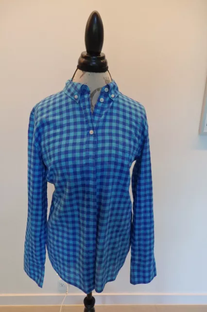 JCrew women's Buttom-Up Gingham Collared Shirt  Blue on Blue ,Size 14