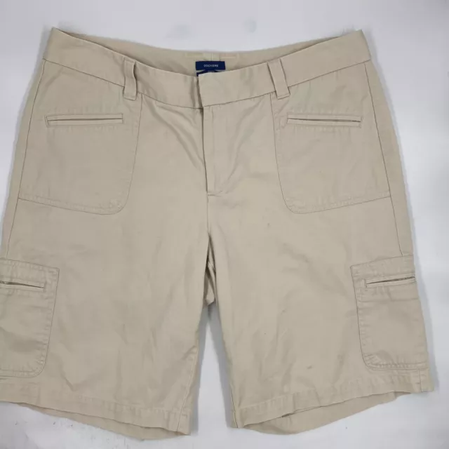 Dockers Womens Ideal Fit Chino Shorts Size 14 Beige Tan Khaki Cotton Light Wash