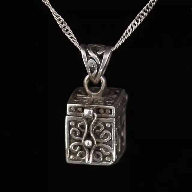 Sterling Silver DESIGNER IBB Ornate Prayer Box Locket Pendant 20" Necklace - 7g