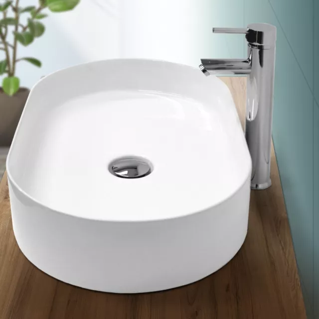 Lavabo cerámica baño pila lavamanos ovalado aseo sobre encimera blanco 605x380mm