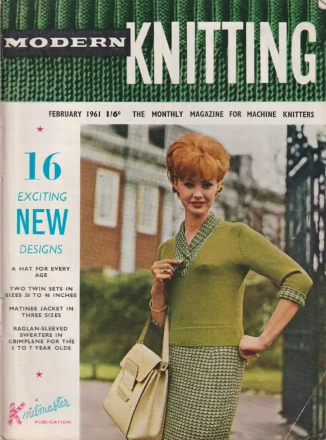 Knitmaster Modern Knitting Mag Feb 61~Retro Machine Knitting~Contents Pictured