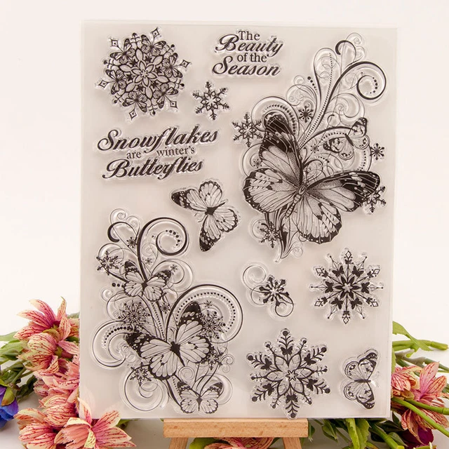 Snowflake Butterfly Silicone Clear Stamp Scrapbooking Embossing Card Album Craft