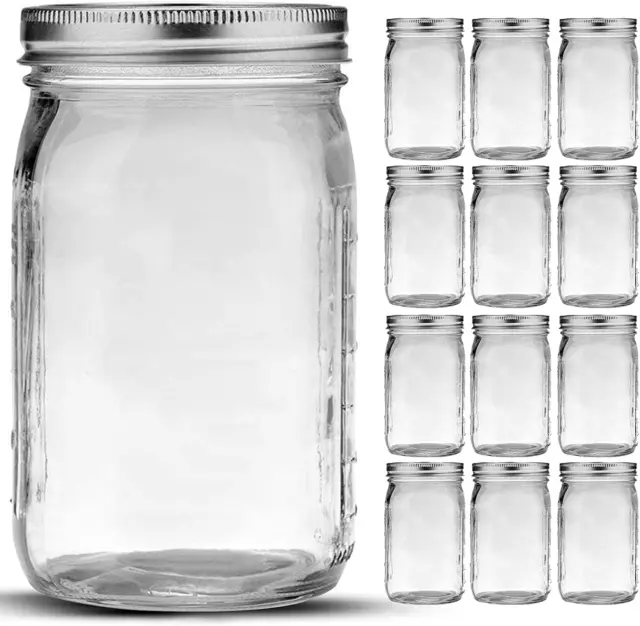 Bedoo Mason Jars 32 Oz, 12 Pack Quart Mason Jars with Wide Mouth Lids, Glass Jar