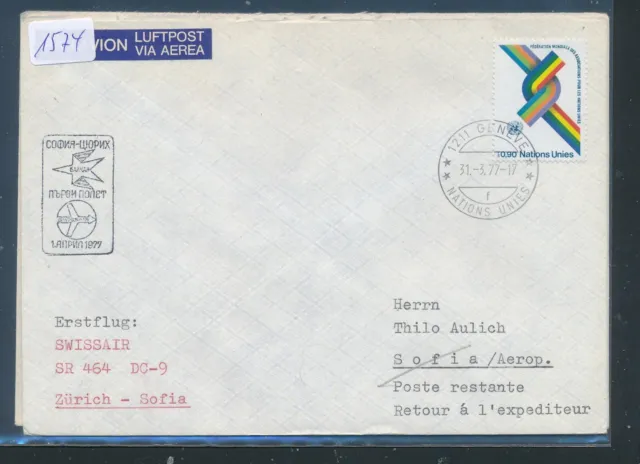 1574) Switzerland, SR FF Zurich - Sofia 1.4.77, letter from UN Geneva