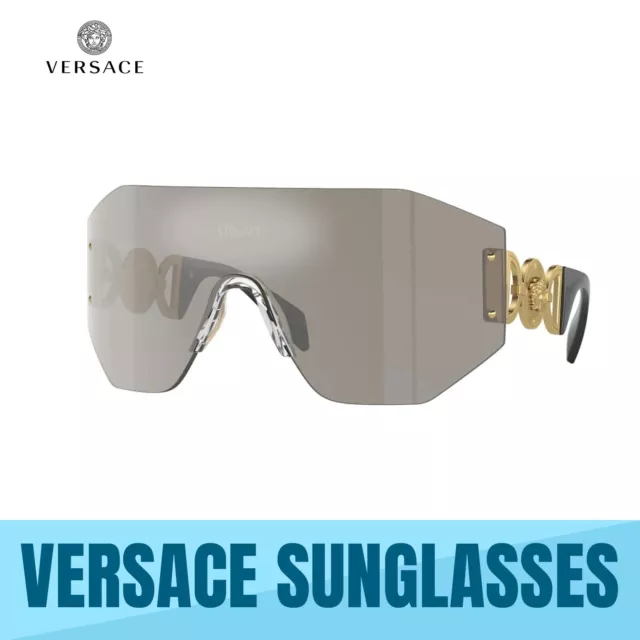 Versace Ve2258 10026G Grey Mirror Silver Lens Shield Unisex Sunglasses Authentic