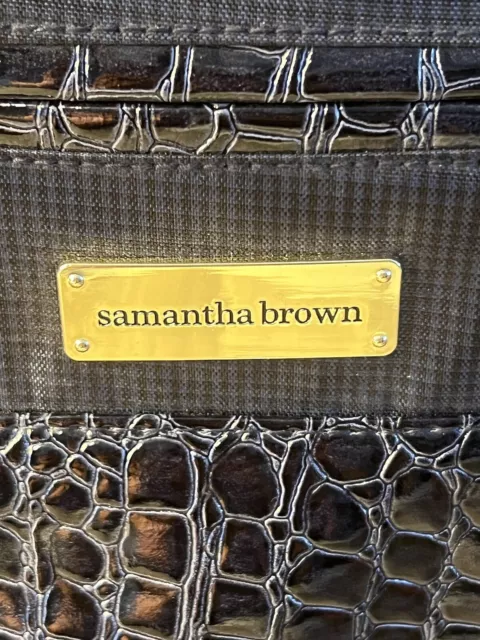 Samantha Brown Croc Skin Embossed Trim Tote Travel Bag Purse Carry On Navy Blue 2