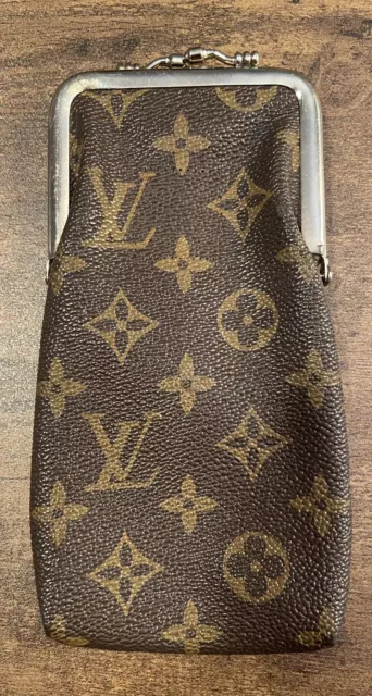 Designer-like Louis Vuitton eyeglass case with kiss lock and red interior